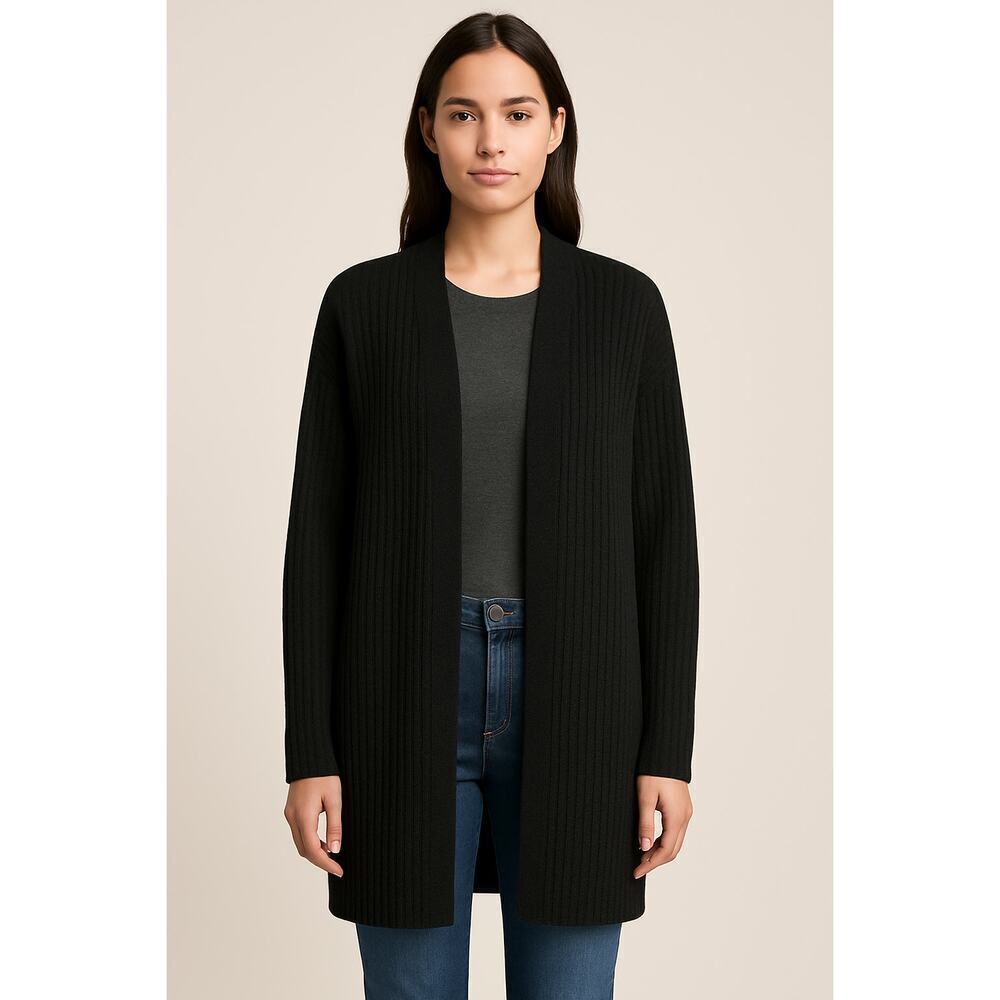 Women's Oversized Open Front Ribbed Cardigan Black Heather  Size Medium New